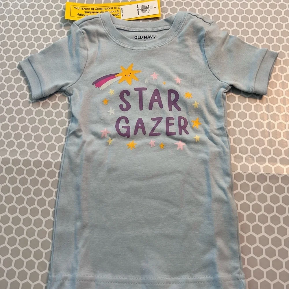 NWT Old Navy Light Blue Star Gaze Kids Pajama Set w Planet and Sun Print Size 4T